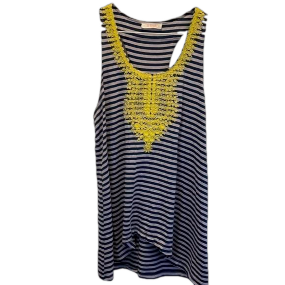 LE Sample blue/gray stripe high/low tank w/yellow detail size large